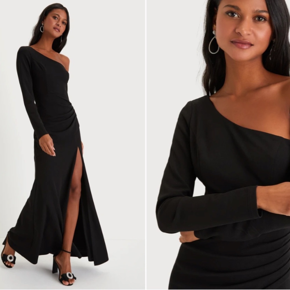 LULU's Prom Wedding Sexy Chic Modern Minimalistic Chic Assymetrical Maxi - Picture 3 of 4